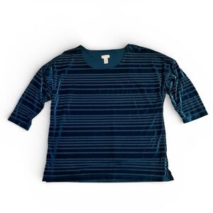 Chico's Deep Teal Women’s Velvet Feel Textured Short Sleeve Top -2 (L)